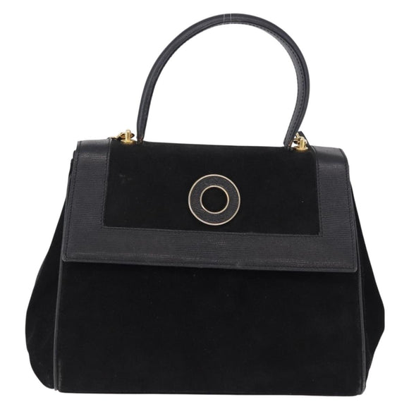 CELINE Hand Bag Suede Leather 2way Black Gold Auth bs36188