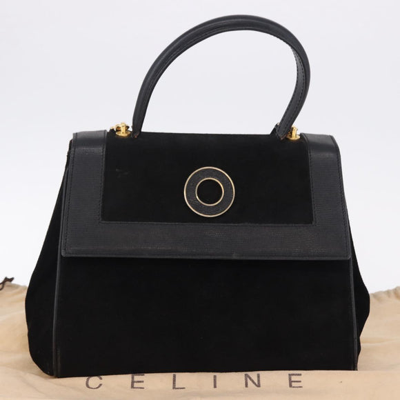 CELINE Hand Bag Suede Leather 2way Black Gold Auth bs36188