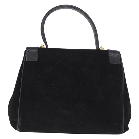 CELINE Hand Bag Suede Leather 2way Black Gold Auth bs36188