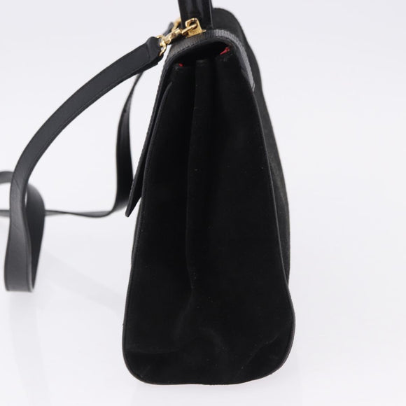 CELINE Hand Bag Suede Leather 2way Black Gold Auth bs36188