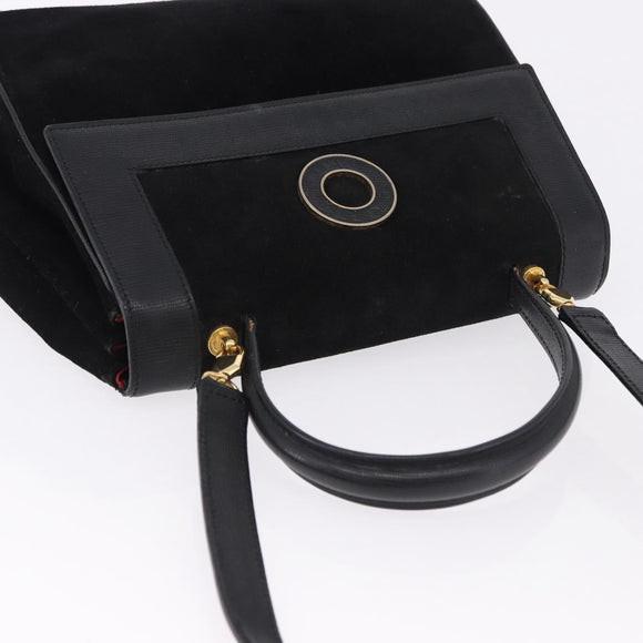 CELINE Hand Bag Suede Leather 2way Black Gold Auth bs36188
