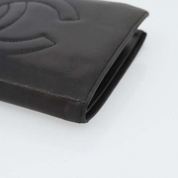 CHANEL COCO Mark Long Wallet Leather Black CC Auth bs36189