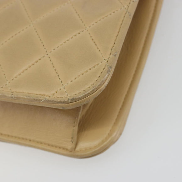 CHANEL Matelasse Chain Shoulder Bag Lamb Skin Beige Gold CC Auth bs36192