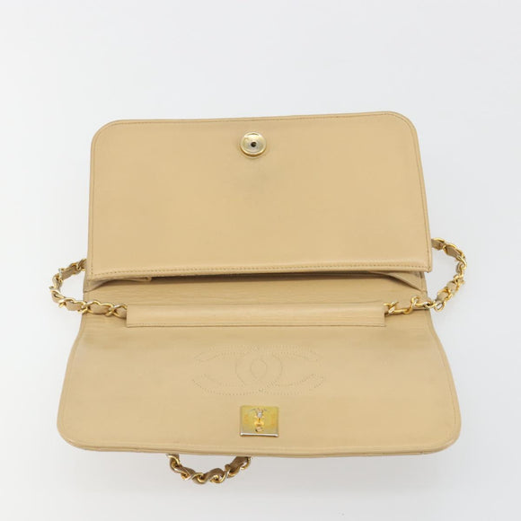 CHANEL Matelasse Chain Shoulder Bag Lamb Skin Beige Gold CC Auth bs36192