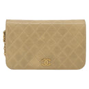 CHANEL Matelasse Chain Shoulder Bag Lamb Skin Beige Gold CC Auth bs36192-2