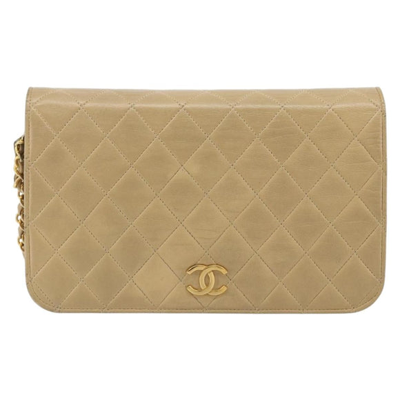 CHANEL Matelasse Chain Shoulder Bag Lamb Skin Beige Gold CC Auth bs36192
