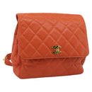 CHANEL Matelasse Backpack Caviar Skin Orange Gold CC Auth bs36193-1