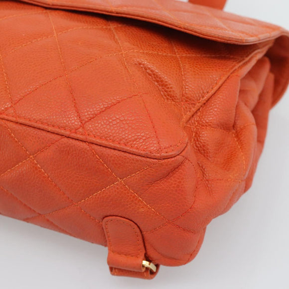 CHANEL Matelasse Backpack Caviar Skin Orange Gold CC Auth bs36193