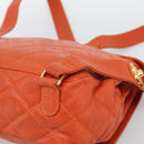 CHANEL Matelasse Backpack Caviar Skin Orange Gold CC Auth bs36193-12