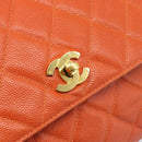 CHANEL Matelasse Backpack Caviar Skin Orange Gold CC Auth bs36193-15