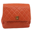 CHANEL Matelasse Backpack Caviar Skin Orange Gold CC Auth bs36193-2
