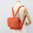 CHANEL Matelasse Backpack Caviar Skin Orange Gold CC Auth bs36193-29