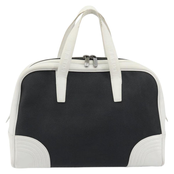 LOEWE Hand Bag Leather PVC White Black Auth bs36198A