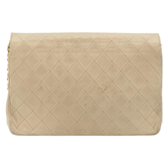 CHANEL Matelasse Chain Shoulder Bag Lamb Skin Beige Gold CC Auth bs36200