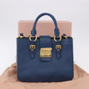 Miu Miu Hand Bag Leather 2way Blue Gold Auth bs36201A-28