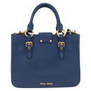 Miu Miu Hand Bag Leather 2way Blue Gold Auth bs36201A-3