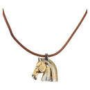 HERMES Shuval Necklace Leather Brown Auth bs36204-1