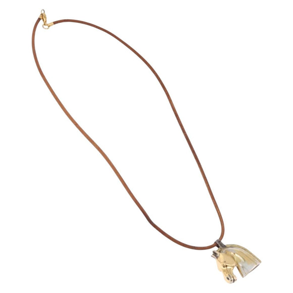 HERMES Shuval Necklace Leather Brown Auth bs36204