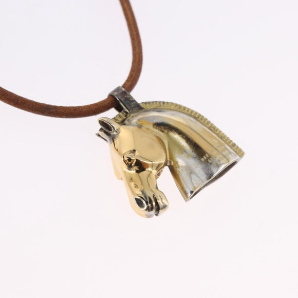 HERMES Shuval Necklace Leather Brown Auth bs36204