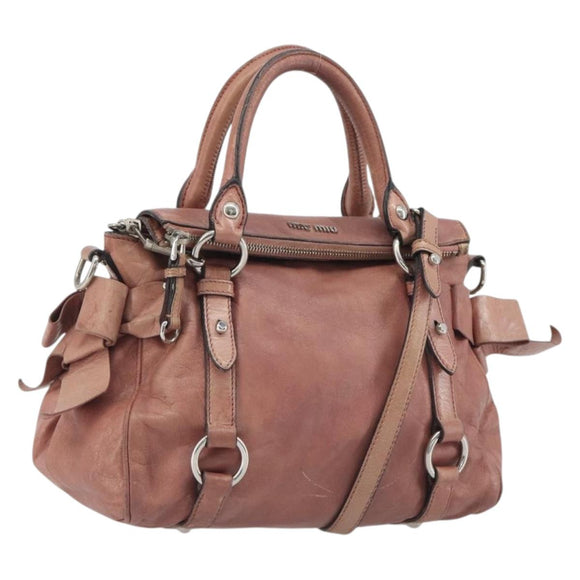 Miu Miu Side Ribbon Hand Bag Leather 2way Pink Silver Auth bs36207