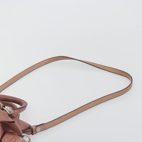 Miu Miu Side Ribbon Hand Bag Leather 2way Pink Silver Auth bs36207