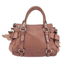 Miu Miu Side Ribbon Hand Bag Leather 2way Pink Silver Auth bs36207-2