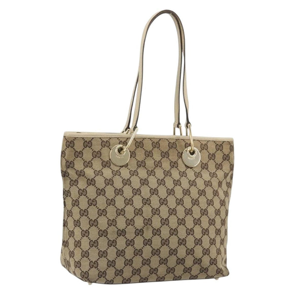 GUCCI GG Canvas Tote Bag Beige Gold 139552 Auth bs36222