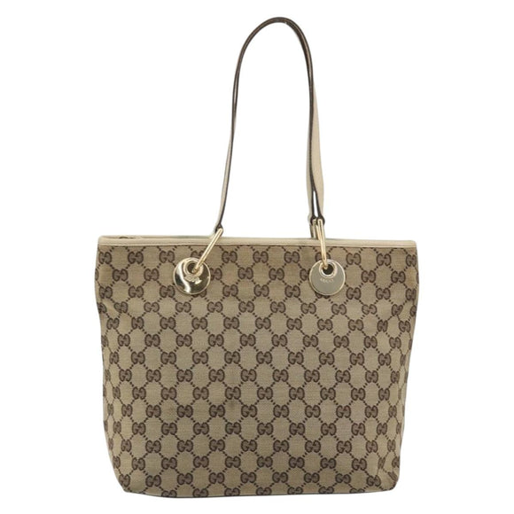 GUCCI GG Canvas Tote Bag Beige Gold 139552 Auth bs36222