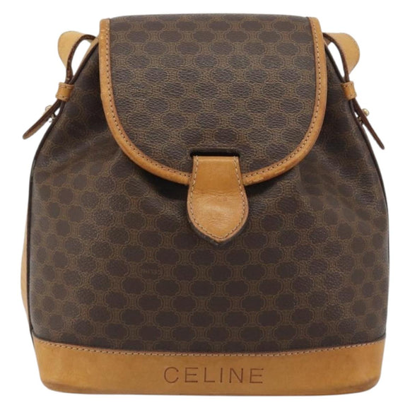 CELINE Macadam Canvas Shoulder Bag PVC Leather Brown Gold Auth bs36223