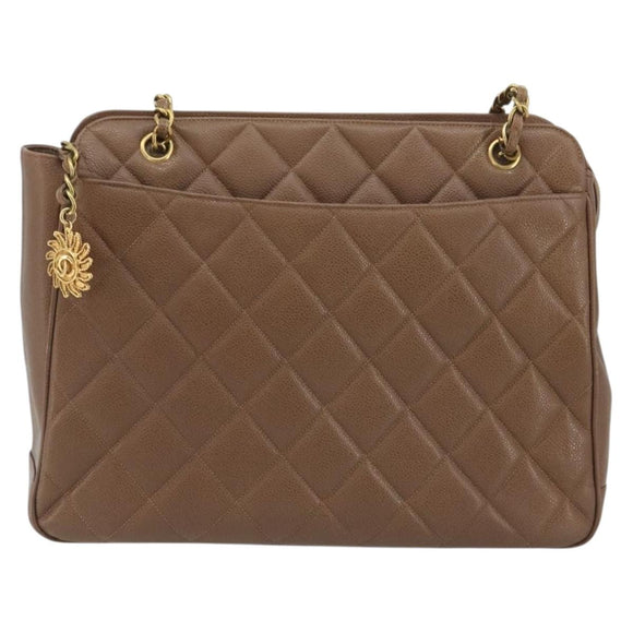 CHANEL Matelasse Chain Shoulder Bag Caviar Skin Brown Gold CC Auth bs36224V