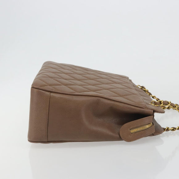 CHANEL Matelasse Chain Shoulder Bag Caviar Skin Brown Gold CC Auth bs36224V