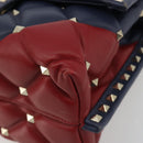 VALENTINO Studs Hand Bag Leather 2way Red Navy Gold Auth bs36227A-10