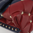 VALENTINO Studs Hand Bag Leather 2way Red Navy Gold Auth bs36227A-11
