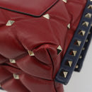 VALENTINO Studs Hand Bag Leather 2way Red Navy Gold Auth bs36227A-12
