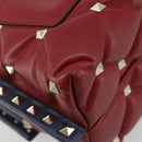 VALENTINO Studs Hand Bag Leather 2way Red Navy Gold Auth bs36227A-13
