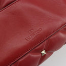 VALENTINO Studs Hand Bag Leather 2way Red Navy Gold Auth bs36227A-14