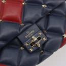 VALENTINO Studs Hand Bag Leather 2way Red Navy Gold Auth bs36227A-15