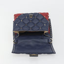 VALENTINO Studs Hand Bag Leather 2way Red Navy Gold Auth bs36227A-16