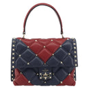 VALENTINO Studs Hand Bag Leather 2way Red Navy Gold Auth bs36227A-2