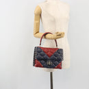 VALENTINO Studs Hand Bag Leather 2way Red Navy Gold Auth bs36227A-24