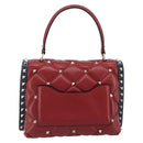 VALENTINO Studs Hand Bag Leather 2way Red Navy Gold Auth bs36227A-3