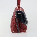 VALENTINO Studs Hand Bag Leather 2way Red Navy Gold Auth bs36227A-5