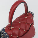 VALENTINO Studs Hand Bag Leather 2way Red Navy Gold Auth bs36227A-6