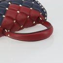 VALENTINO Studs Hand Bag Leather 2way Red Navy Gold Auth bs36227A-7