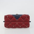 VALENTINO Studs Hand Bag Leather 2way Red Navy Gold Auth bs36227A-9