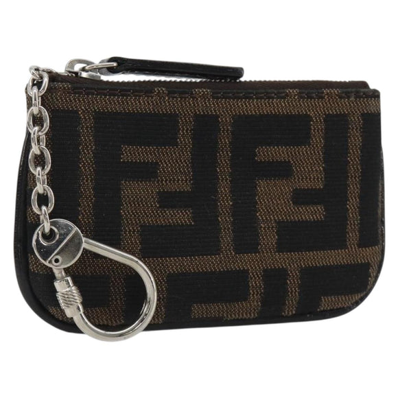 FENDI Zucca Canvas Coin Purse Brown Black Auth bs36231V