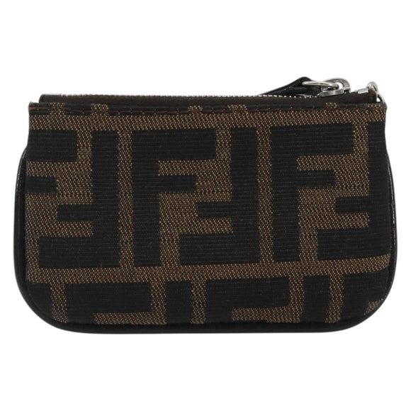 FENDI Zucca Canvas Coin Purse Brown Black Auth bs36231V
