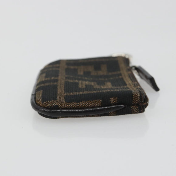 FENDI Zucca Canvas Coin Purse Brown Black Auth bs36231V