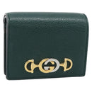 GUCCI Zumi Bifold Wallet Leather Green Gold 570660 Auth bs36232-1