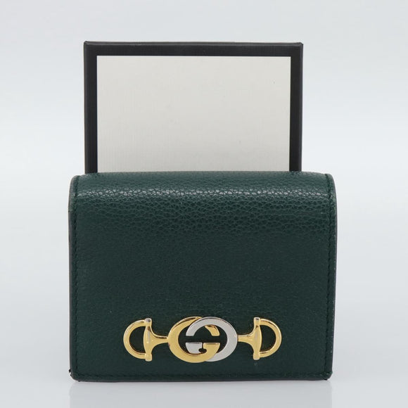 GUCCI Zumi Bifold Wallet Leather Green Gold 570660 Auth bs36232